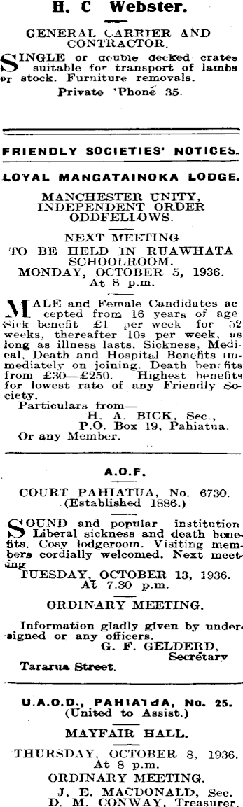 Papers Past Newspapers Pahiatua Herald 26 September 1936 Page 2 Advertisements Column 1