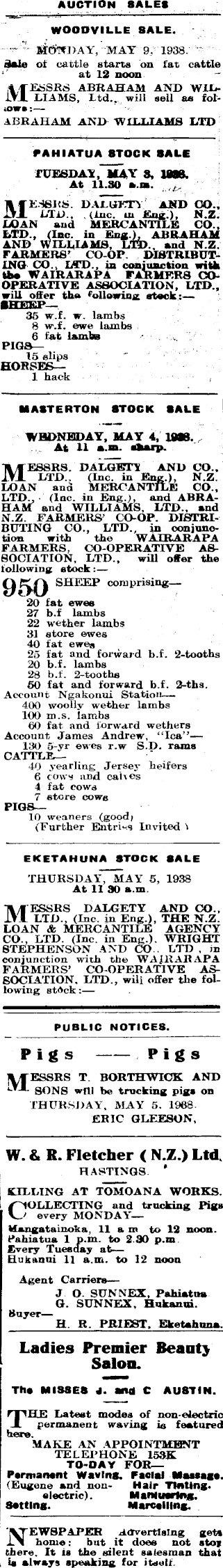Papers Past Newspapers Pahiatua Herald 2 May 1938 Page 8 Advertisements Column 2