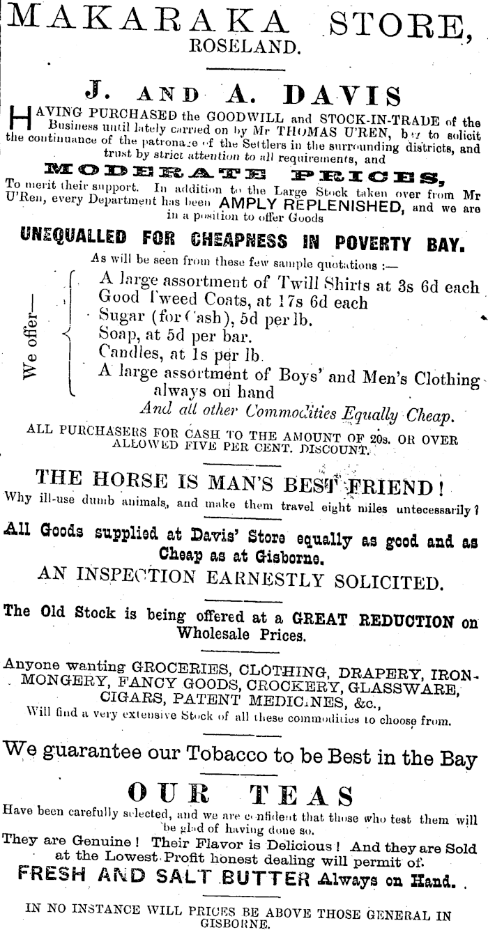 Papers Past | Newspapers | Poverty Bay Herald | 9 September 1879 | Page 1  Advertisements Column 6