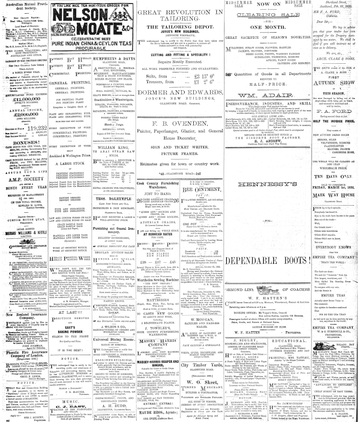 Papers Past Newspapers Poverty Bay Herald 18 March 1895 Page 1 Advertisements Column 1