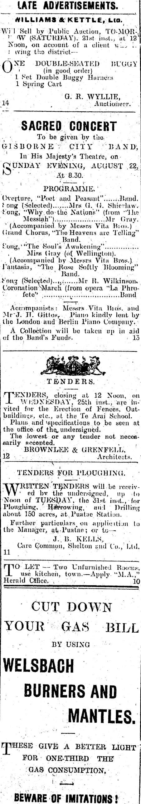 Papers Past Newspapers Poverty Bay Herald August 1909 Page 6 Advertisements Column 2