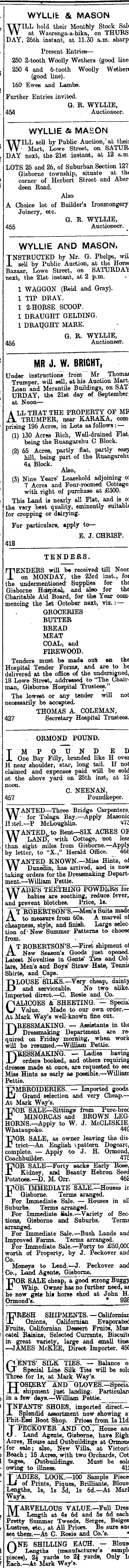 Papers Past Newspapers Poverty Bay Herald 19 September 1901 Page 3 Advertisements Column 4