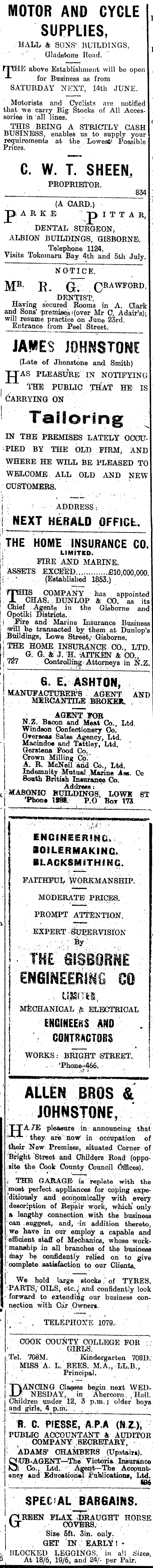 Papers Past Newspapers Poverty Bay Herald 11 June 1919 Page 2 Advertisements Column 5