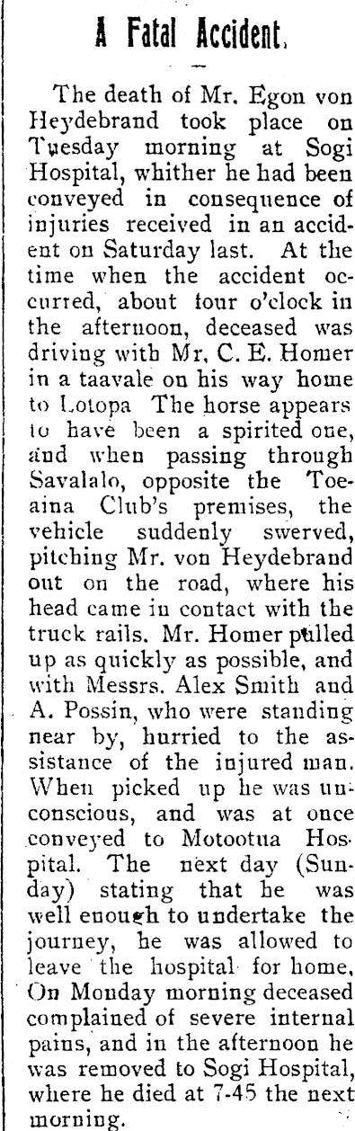 Papers Past Newspapers Samoanische Zeitung 31 May 1919 Death Of Mr Egon Von Heydebrand