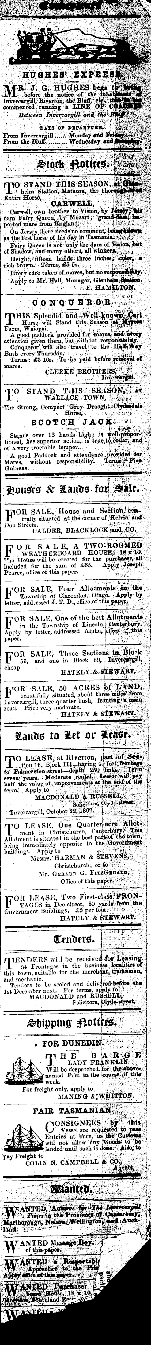 Papers Past Newspapers Southland Times 14 November 1862 Page 3 Advertisements Column 5