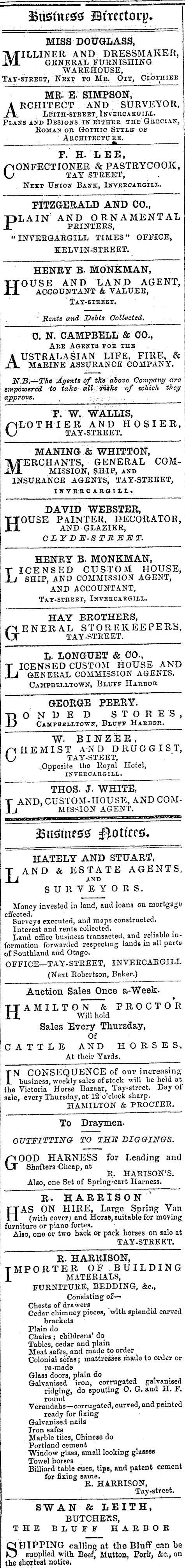 Papers Past Newspapers Southland Times 26 December 1862 Page 1 Advertisements Column 2