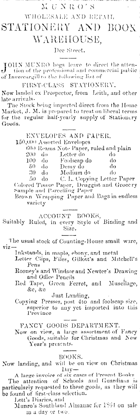 Papers Past Newspapers Southland Times 21 December 1863 Page 3 Advertisements Column 1