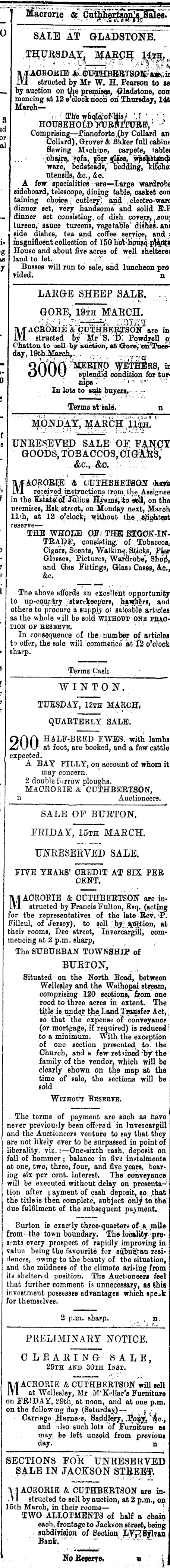 Papers Past Newspapers Southland Times 11 March 1878 Page 3 Advertisements Column 6
