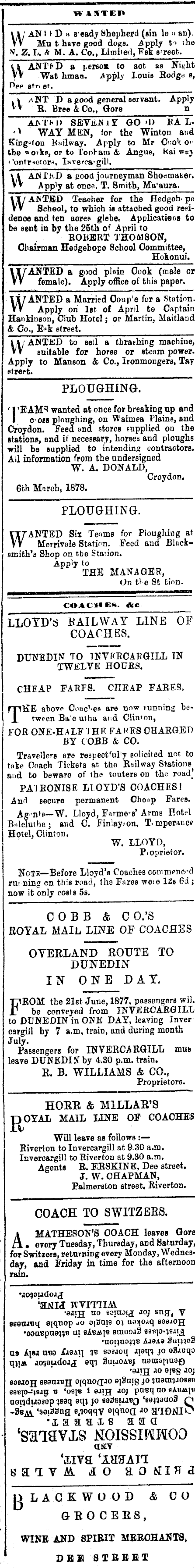 Papers Past | Newspapers | Southland Times | 2 April 1878 | Page 1  Advertisements Column 2