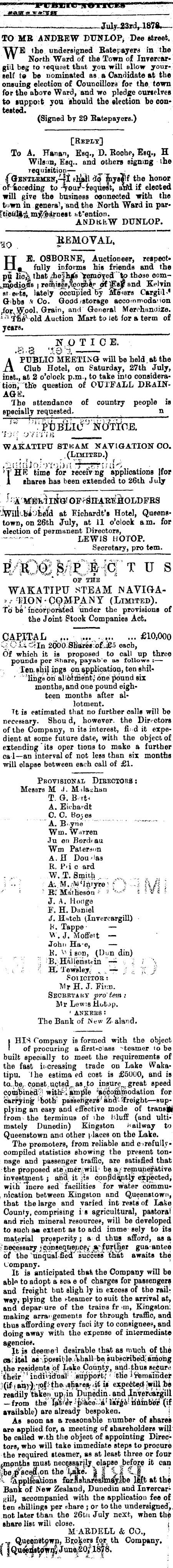 Papers Past Newspapers Southland Times 25 July 1878 Page 3 Advertisements Column 5