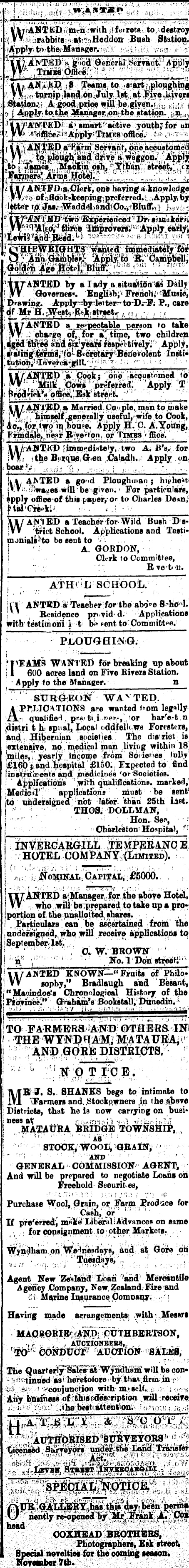 Papers Past Newspapers Southland Times 23 July 1878 Page 1 Advertisements Column 2