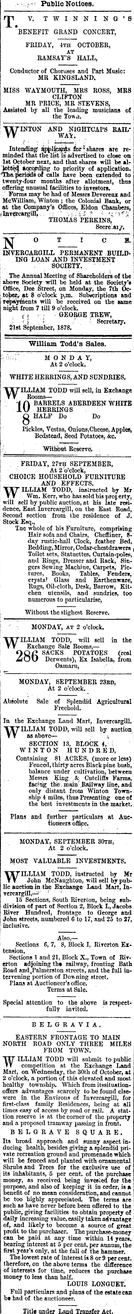 Papers Past Newspapers Southland Times 23 September 1878 Page 3 Advertisements Column 3
