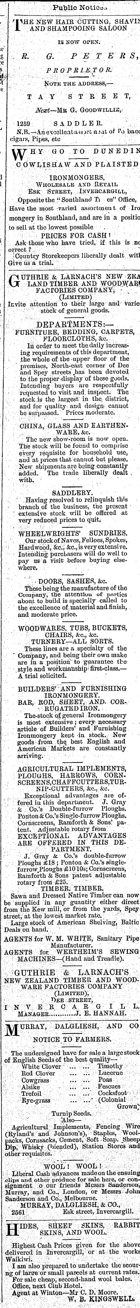 Papers Past Newspapers Southland Times 25 October 1879 Page 1 Advertisements Column 5