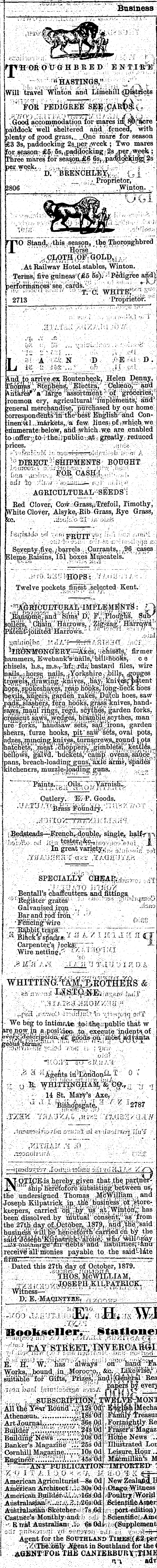 Papers Past Newspapers Southland Times 15 November 1879 Page 4 Advertisements Column 2