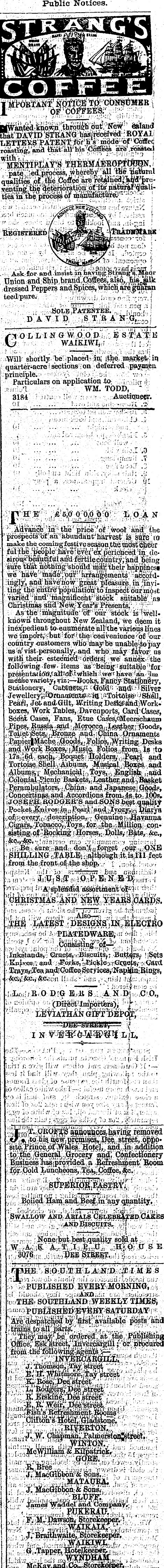 Papers Past Newspapers Southland Times 15 December 1879 Page 4 Advertisements Column 7