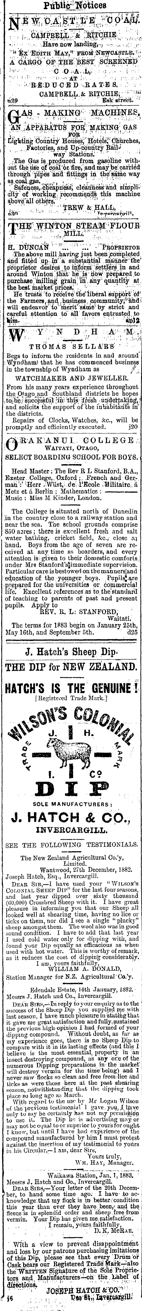 Papers Past Newspapers Southland Times 27 January 18 Page 1 Advertisements Column 6