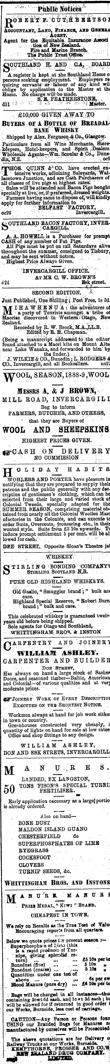 Papers Past Newspapers Southland Times 1 January 18 Page 1 Advertisements Column 5