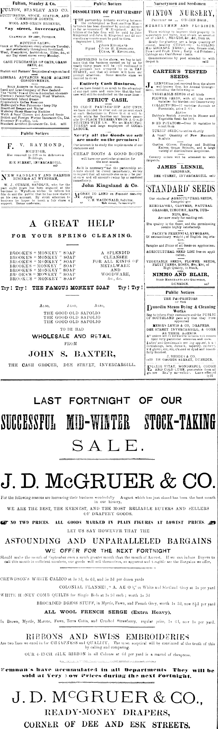 Papers Past Newspapers Southland Times 19 September 11 Page 4 Advertisements Column 3