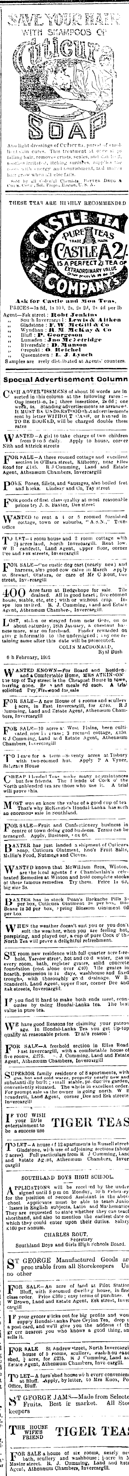 Papers Past Newspapers Southland Times 7 February 1902 Page 3 Advertisements Column 3