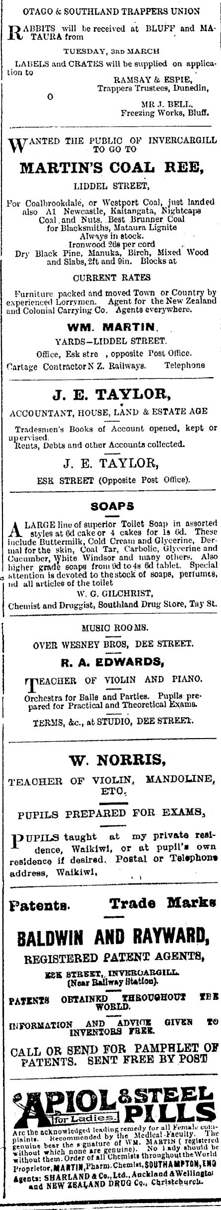 Papers Past Newspapers Southland Times 28 March 1903 Page 1 Advertisements Column 2