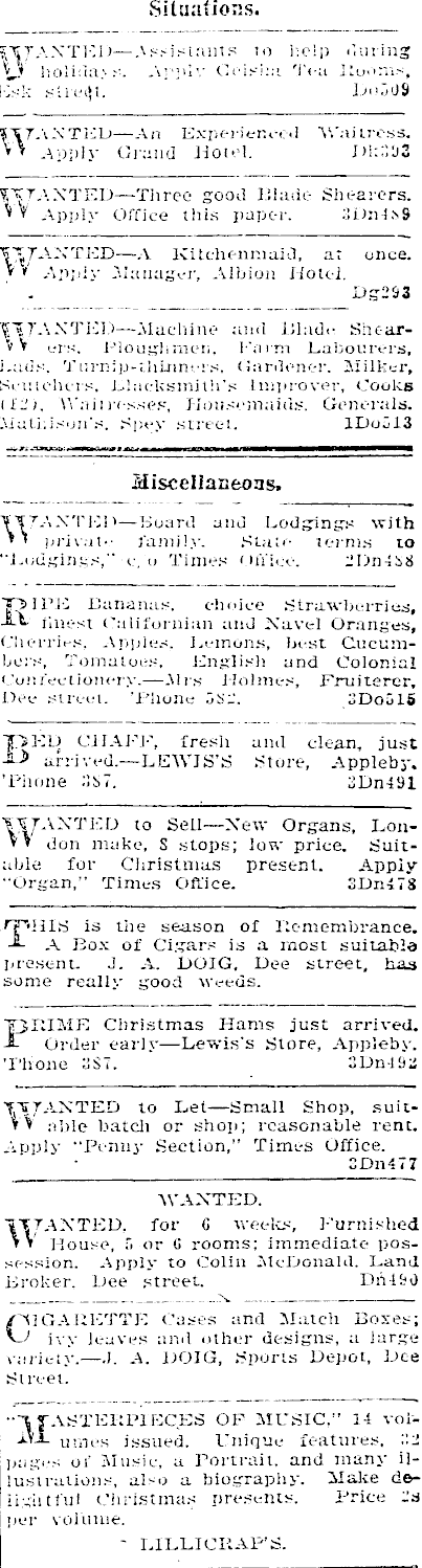 Papers Past Newspapers Southland Times 17 December 1913 Page 1 Advertisements Column 8