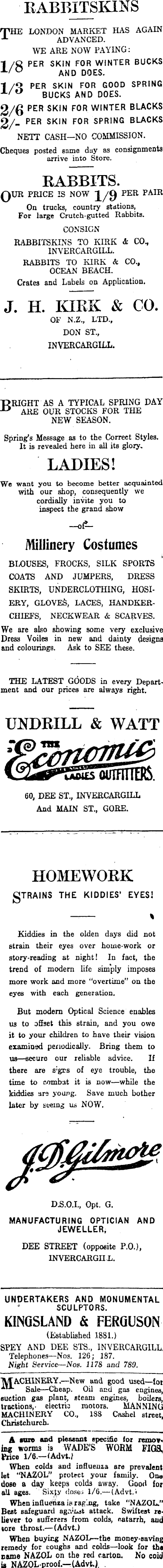 Papers Past Newspapers Southland Times 22 September 1919 Page 4 Advertisements Column 3