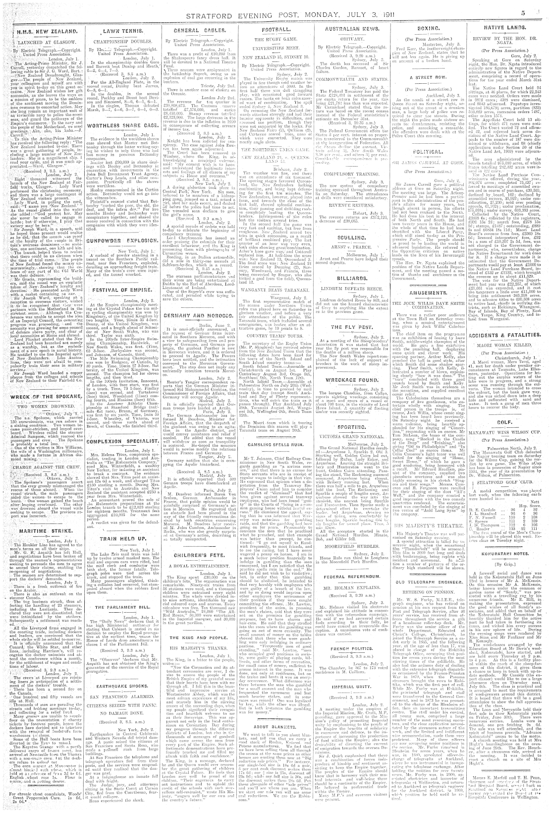 Papers Past Newspapers Stratford Evening Post 3 July 1911 Page 5