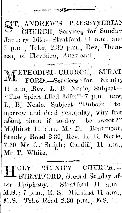 Papers Past Newspapers Stratford Evening Post 14 January 1921 Church Services