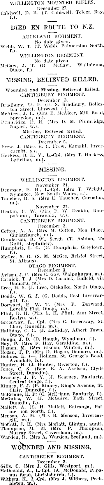 Papers Past Newspapers Sun Christchurch 1 January 1918 Casualties