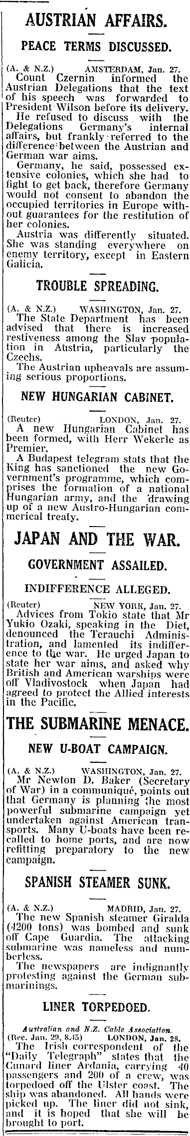 Papers Past Newspapers Sun 29 January 1918 Position Of