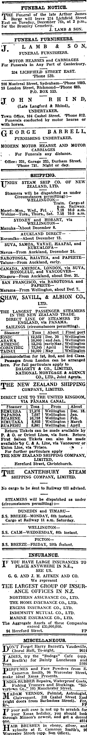 Papers Past Newspapers Sun Christchurch 6 December 19 Page 1 Advertisements Column 1