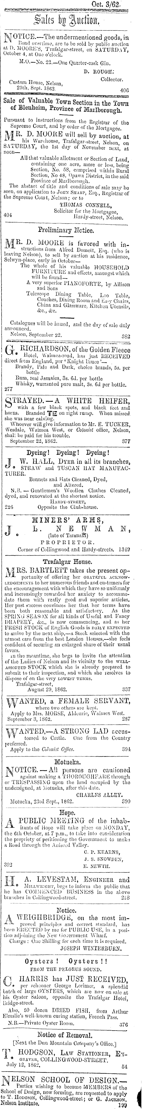 Papers Past Newspapers Colonist 3 October 1862 Page 1 Advertisements Column 6