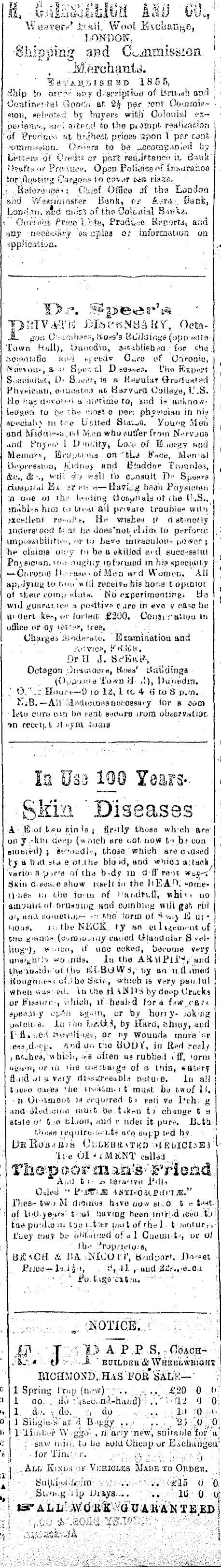 Papers Past Newspapers Colonist 25 November 17 Page 1 Advertisements Column 4