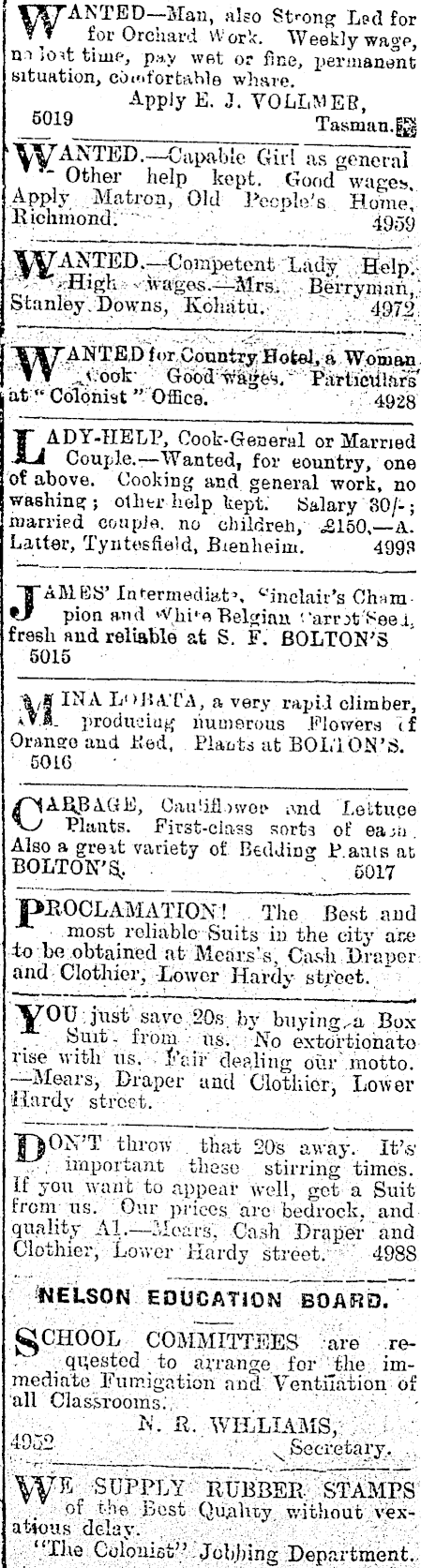 Papers Past Newspapers Colonist 18 November 1918 Page 6 Advertisements Column 2