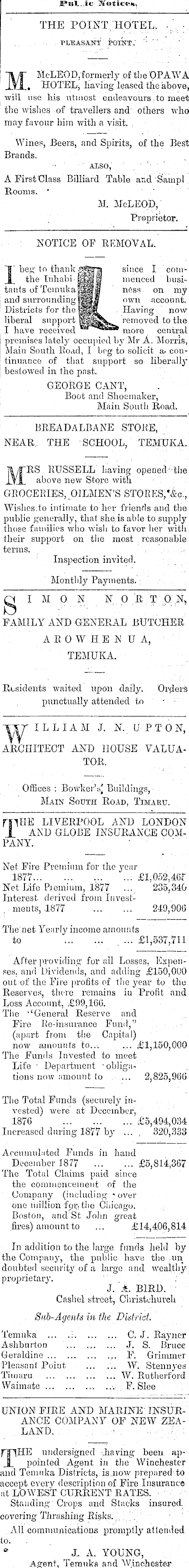 Papers Past Newspapers Temuka Leader 26 October 1878 Page 1 Advertisements Column 7