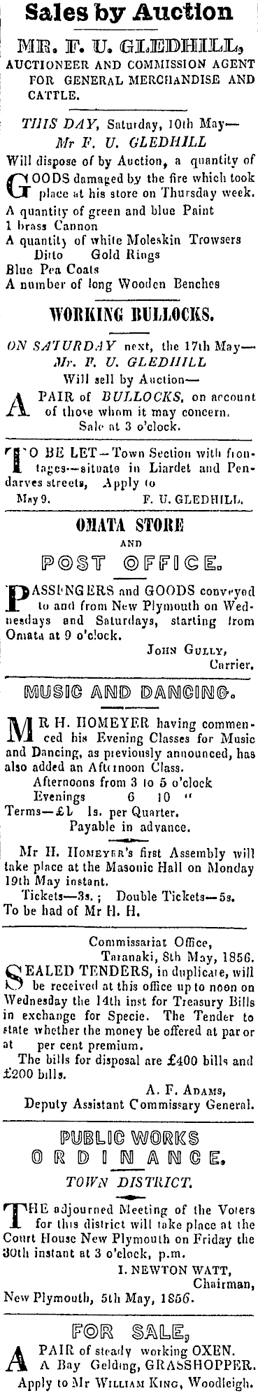 Papers Past Newspapers Taranaki Herald 10 May 1856 Page 2 Advertisements Column 2