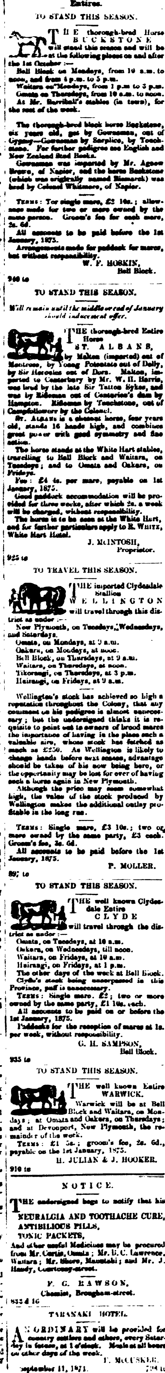 Papers Past Newspapers Taranaki Herald 26 December 1874 Page 1 Advertisements Column 2