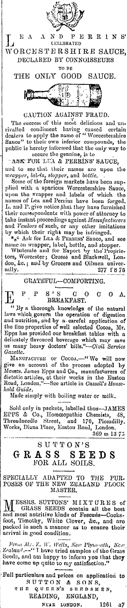 Papers Past Newspapers Taranaki Herald 30 January 1875 Page 1 Advertisements Column 1