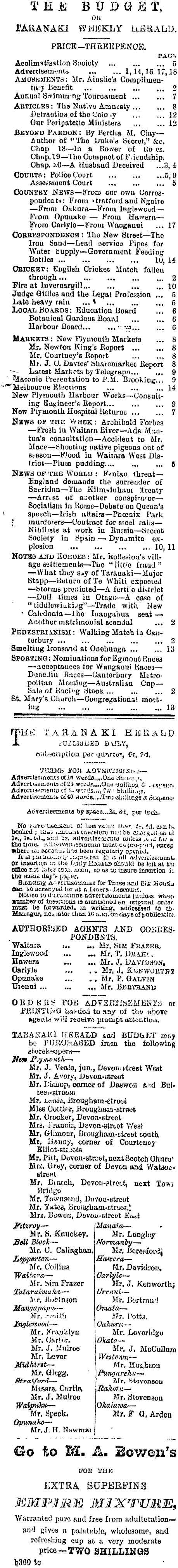 Papers Past Newspapers Taranaki Herald 3 March 18 Page 1 Advertisements Column 1