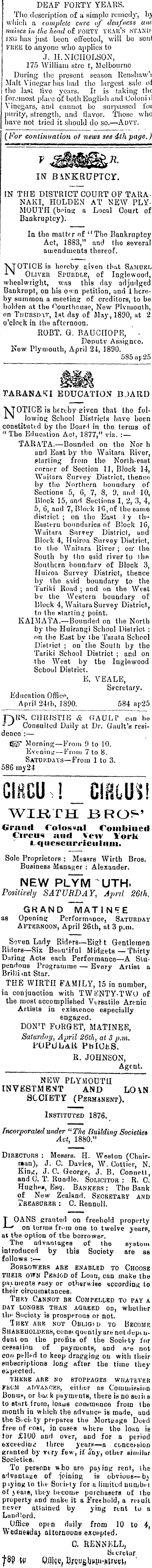 Papers Past Newspapers Taranaki Herald 25 April 10 Page 3 Advertisements Column 1