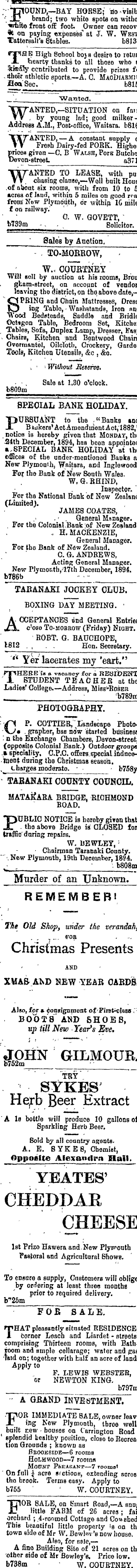 Papers Past Newspapers Taranaki Herald 21 December 14 Page 3 Advertisements Column 1