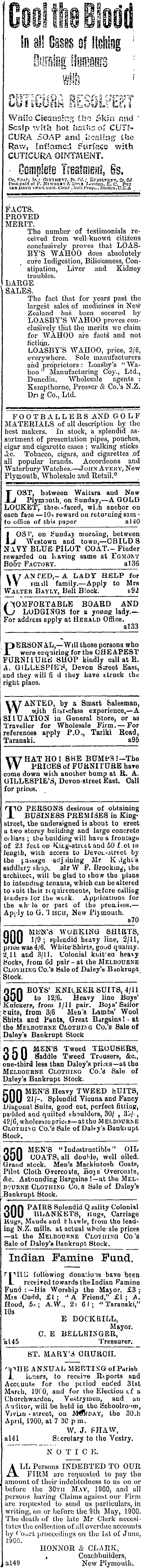 Papers Past Newspapers Taranaki Herald 25 April 1900 Page 3 Advertisements Column 2