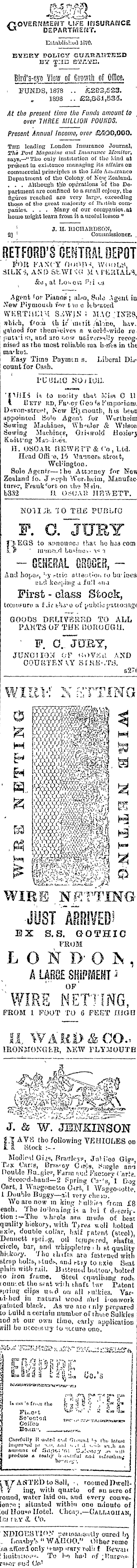 Papers Past Newspapers Taranaki Herald 10 September 1900 Page 4 Advertisements Column 6