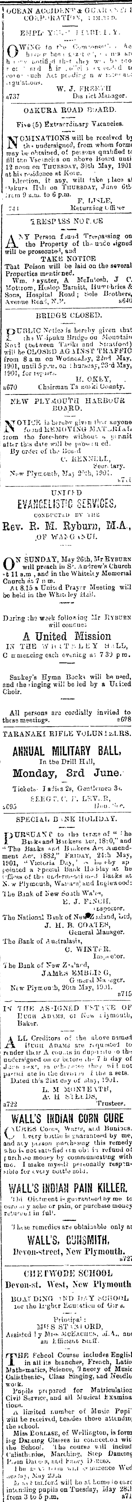 Papers Past Newspapers Taranaki Herald 22 May 1901 Page 3 Advertisements Column 2