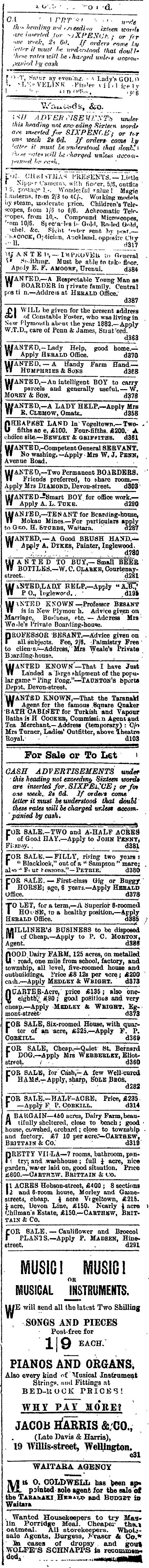 Papers Past Newspapers Taranaki Herald 10 December 1901 Page 3 Advertisements Column 7