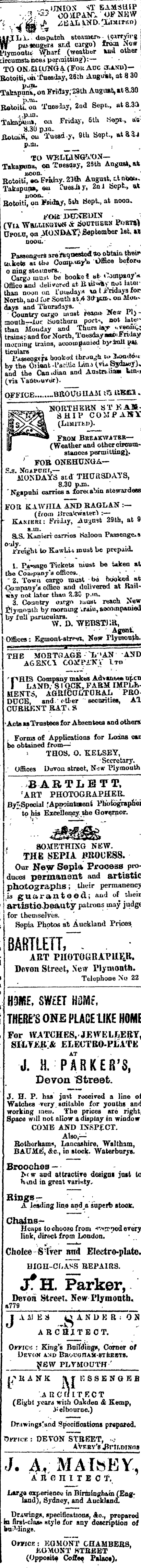 Papers Past Newspapers Taranaki Herald 25 August 1902 Page 2 Advertisements Column 1