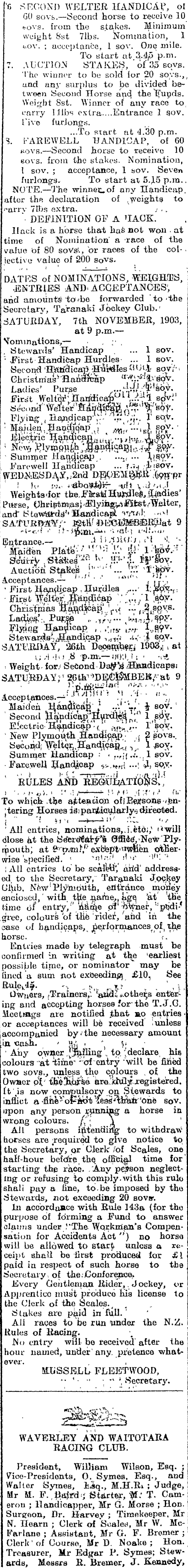 Papers Past Newspapers Taranaki Herald 2 November 1903 Page 7 Advertisements Column 4