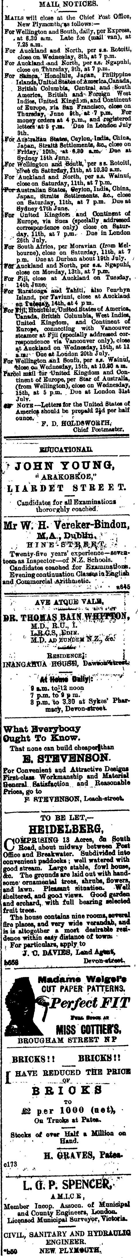 Papers Past Newspapers Taranaki Herald 8 June 1904 Page 5 Advertisements Column 6