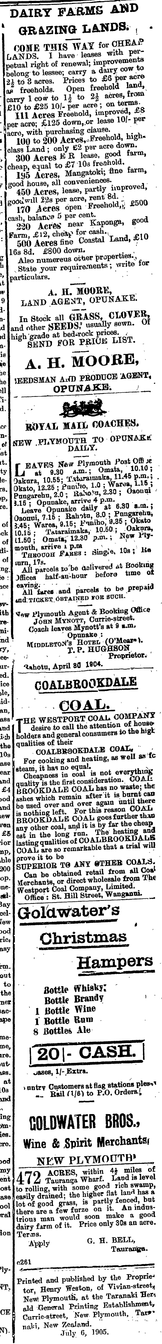 Papers Past Newspapers Taranaki Herald 6 July 1905 Page 8 Advertisements Column 6