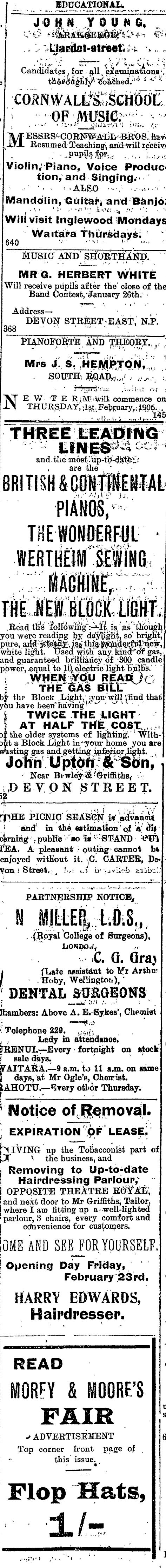 Papers Past Newspapers Taranaki Herald 9 February 1906 Page 7 Advertisements Column 4